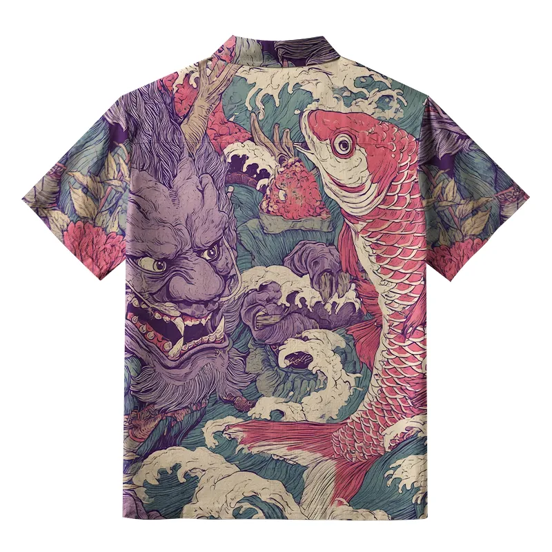 Tokyo-Tiger Dragon And Koi In The Waves Button-up Shirt