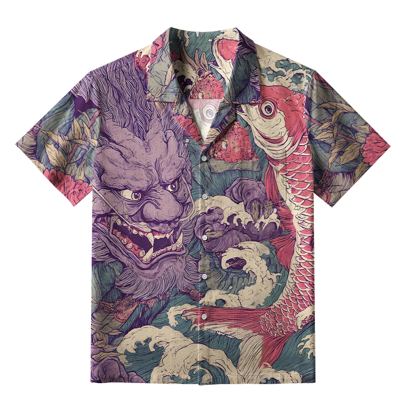 Tokyo-Tiger Dragon And Koi In The Waves Aloha Hawaiian Shirt