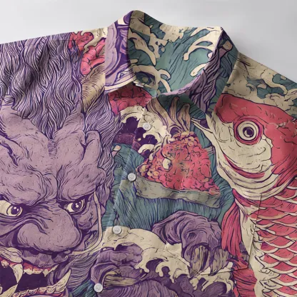 Tokyo-Tiger Dragon And Koi In The Waves Button-up Shirt