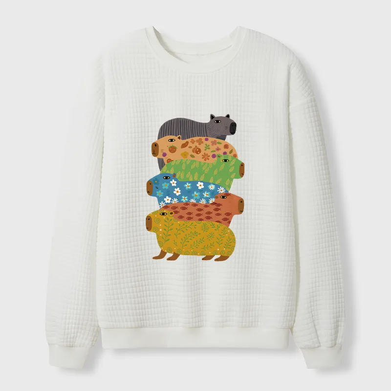 Tokyo-Tiger Colorful Capybaras Waffle Sweatshirt