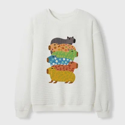 Tokyo-Tiger Colorful Capybaras Waffle Sweatshirt