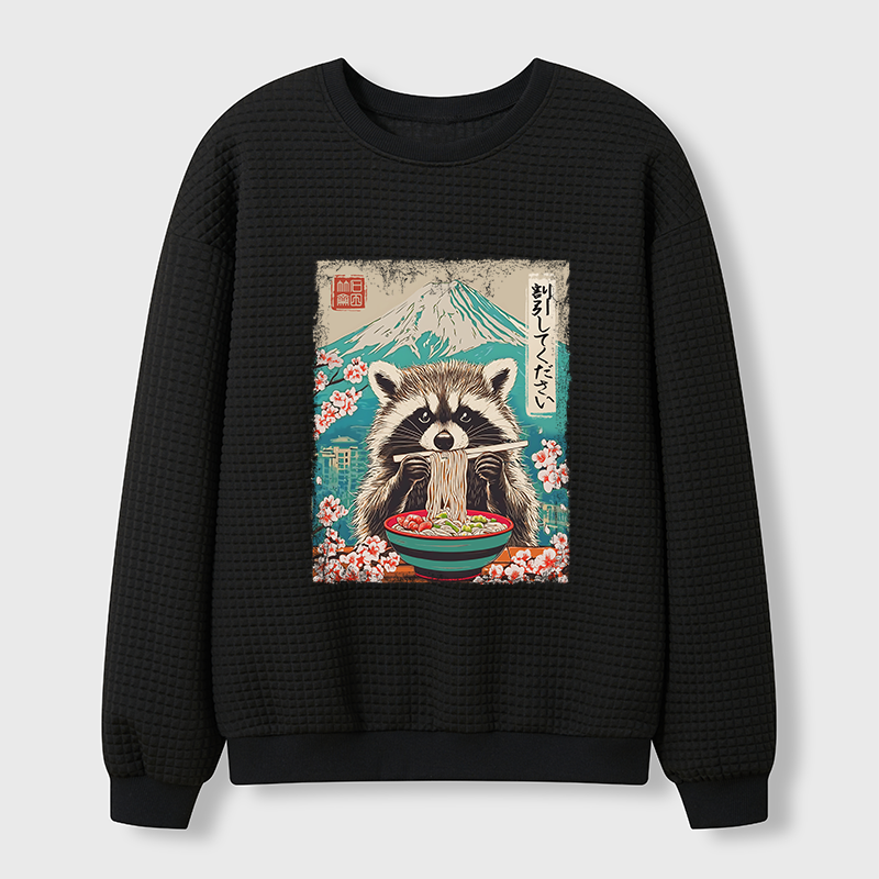 Tokyo-Tiger Please Give Raccoon A Discount Waffle Sweatshirt