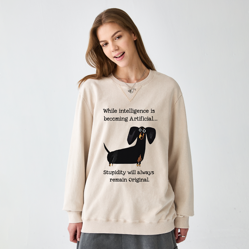 Tokyo-Tiger Dachshund Real Humor Funny Meme Washed Terry Sweatshirt