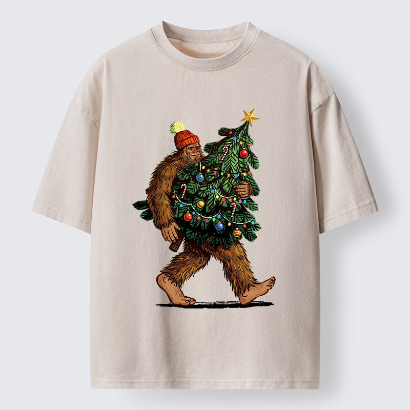 Tokyo-Tiger Monster Carrying Christmas Tree Washed T-Shirt