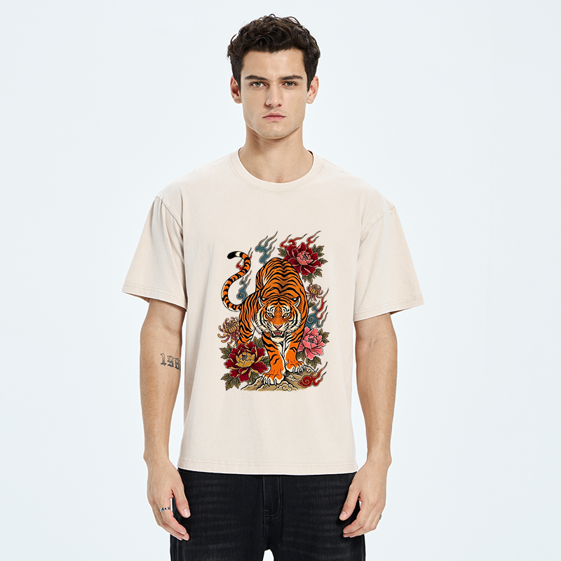 Tokyo-Tiger Floral Tiger Art Washed T-Shirt