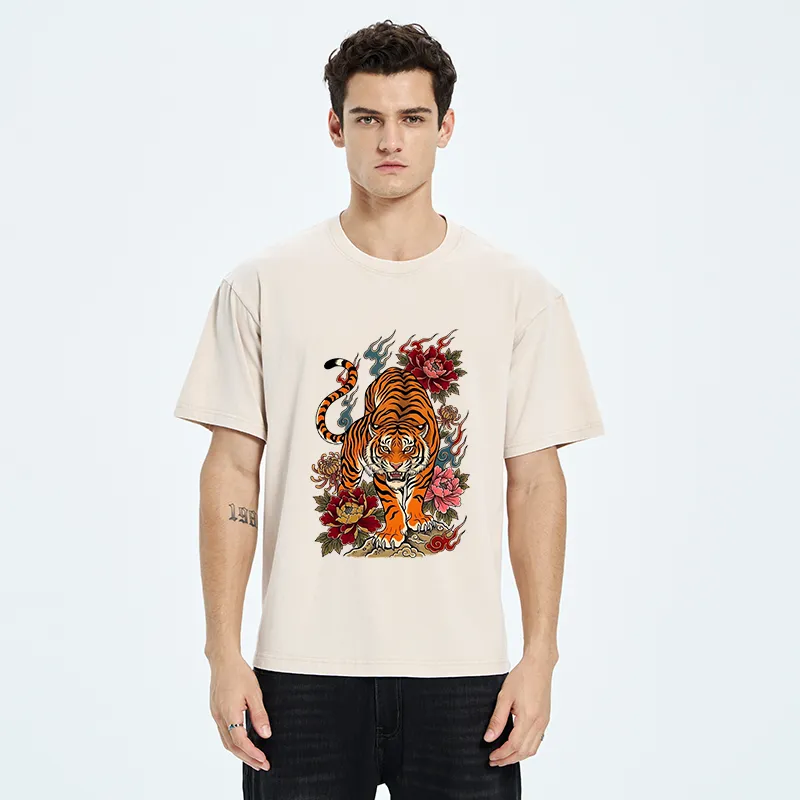 Tokyo-Tiger Floral Tiger Art Washed T-Shirt