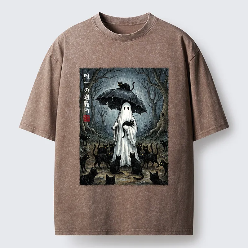 Tokyo‑Tiger Ghost Cat Shelter Washed T‑Shirt
