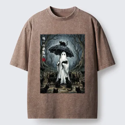 Tokyo‑Tiger Ghost Cat Shelter Washed T‑Shirt
