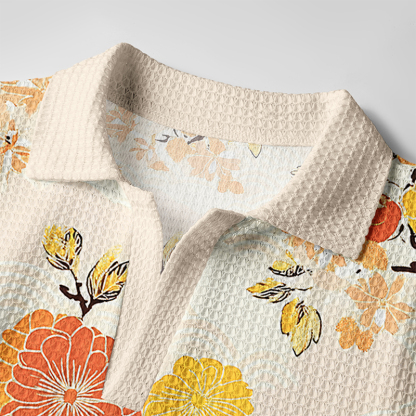 Tokyo-Tiger Fruitful Flower Crochet Polo Shirt