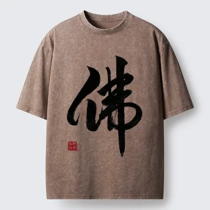 Tokyo-Tiger Oriental Buddha Kanji Washed T-Shirt