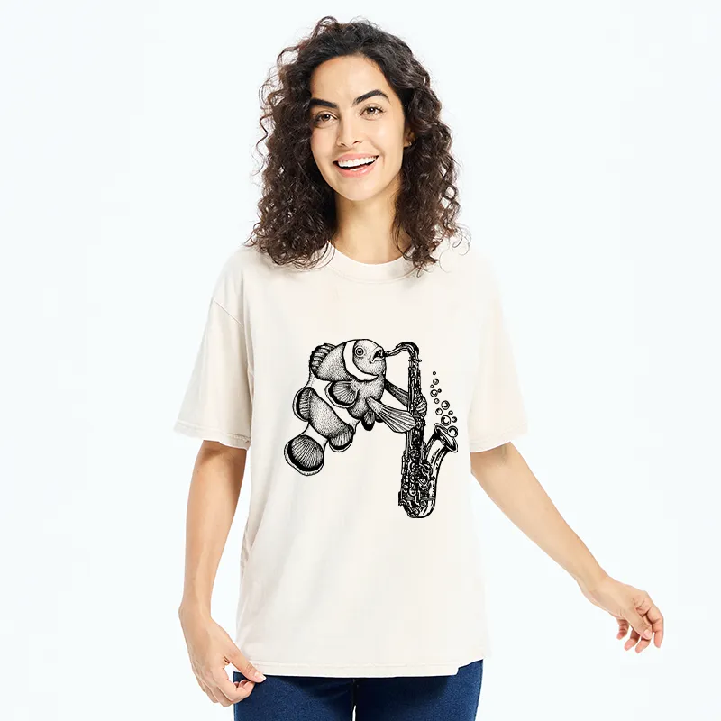 Tokyo-Tiger Clownfish Playing The Saxophone Washed T-Shirt