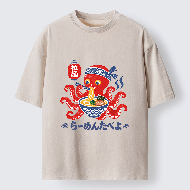 Tokyo-Tiger Vintage Octopus Eating Ramen Washed T-Shirt