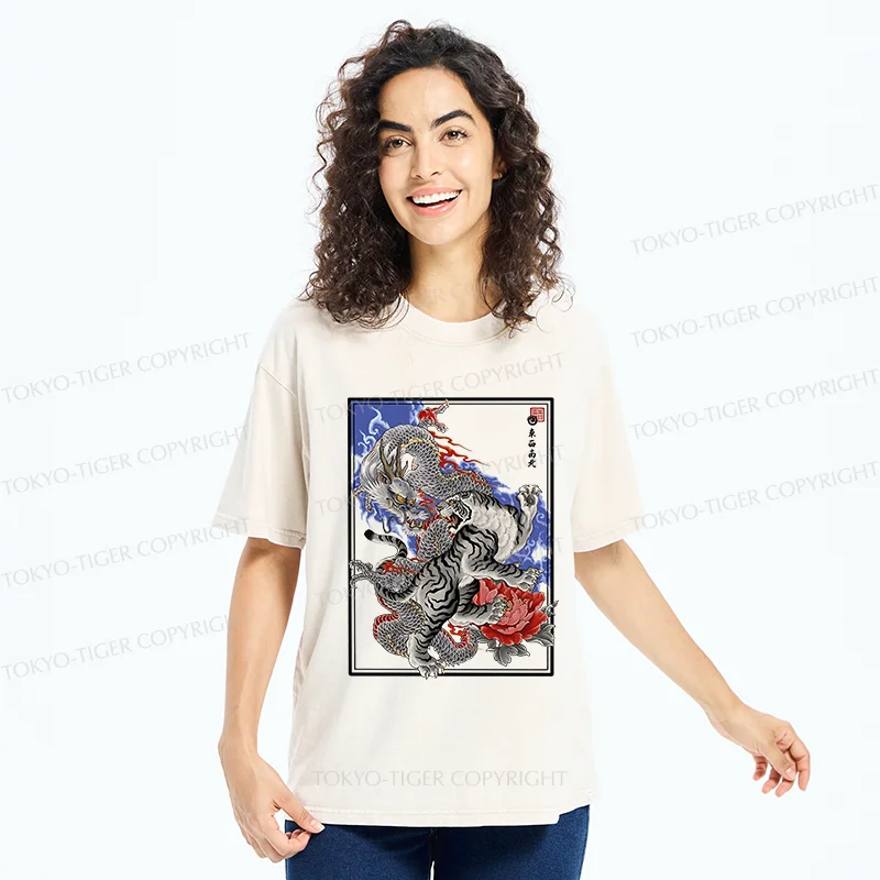 Tokyo-Tiger Dragon And Tiger Washed T-Shirt