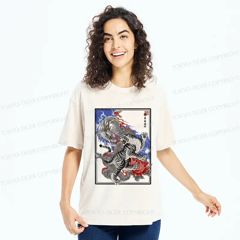 Tokyo-Tiger Dragon And Tiger Washed T-Shirt
