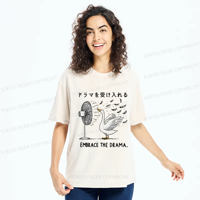 Tokyo-Tiger Goose Blowing Electric Fan Washed T-Shirt