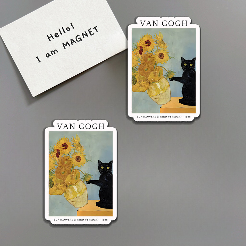 Tokyo-Tiger Black Cat With Sunflowers Fridge Magnet