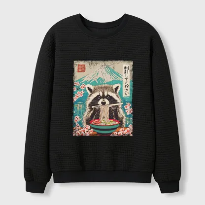 Tokyo-Tiger Please Give Raccoon A Discount Waffle Sweatshirt