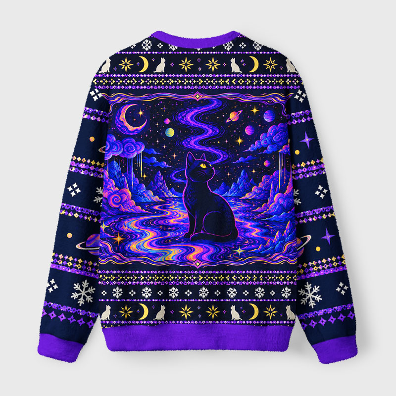Tokyo-Tiger Galaxy Space Cat Fuzzy Christmas Ugly Sweatshirt