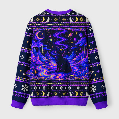 Tokyo-Tiger Galaxy Space Cat Fuzzy Christmas Ugly Sweatshirt