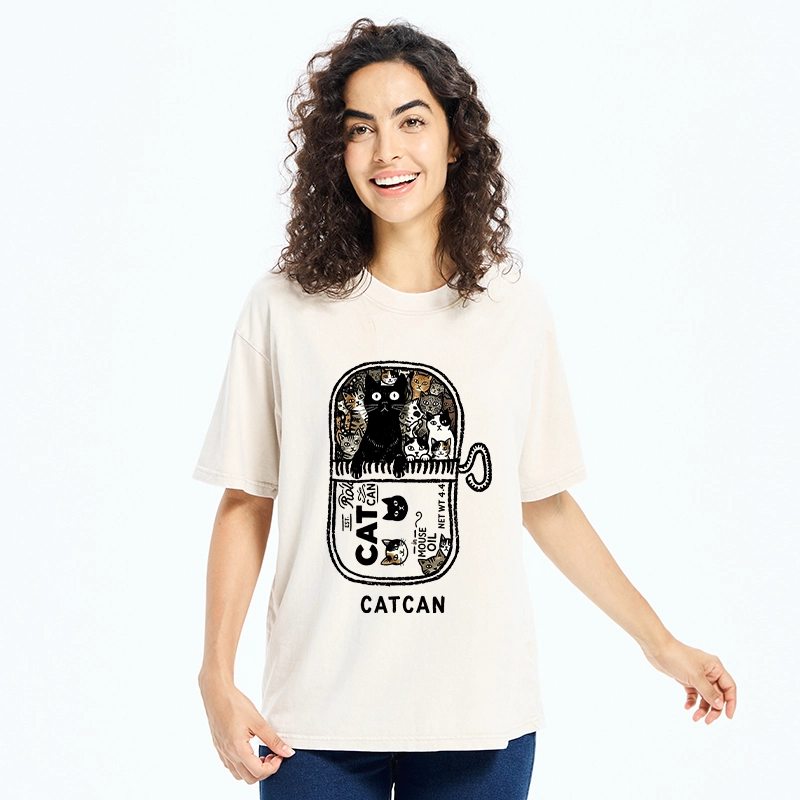 Tokyo-Tiger Tin Can Fully Packed With All Cute Cats Washed T-Shirt