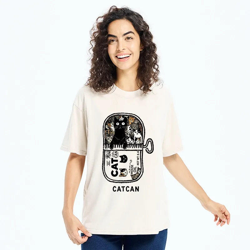 Tokyo-Tiger Tin Can Fully Packed With All Cute Cats Washed T-Shirt