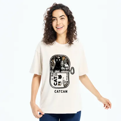 Tokyo-Tiger Tin Can Fully Packed With All Cute Cats Washed T-Shirt