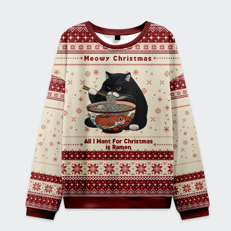 Tokyo-Tiger Meowy Christmas Ramen Christmas Ugly Sweatshirt