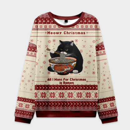 Tokyo-Tiger Meowy Christmas Ramen Christmas Ugly Sweatshirt