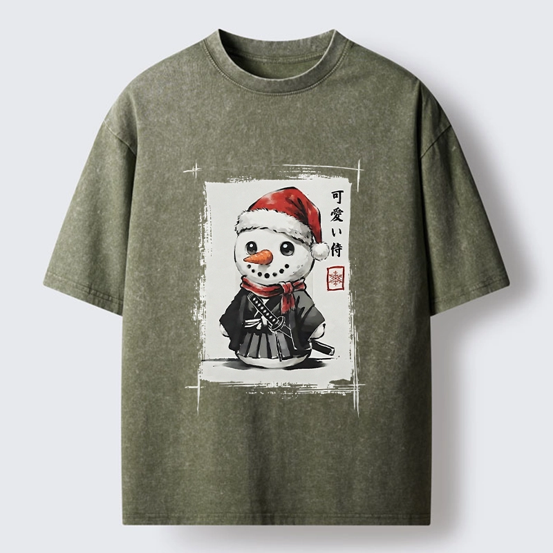 Tokyo‑Tiger Samurai Snowman Washed T‑Shirt