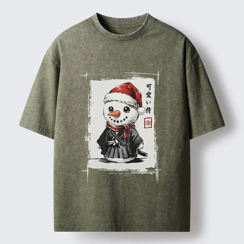 Tokyo‑Tiger Samurai Snowman Washed T‑Shirt