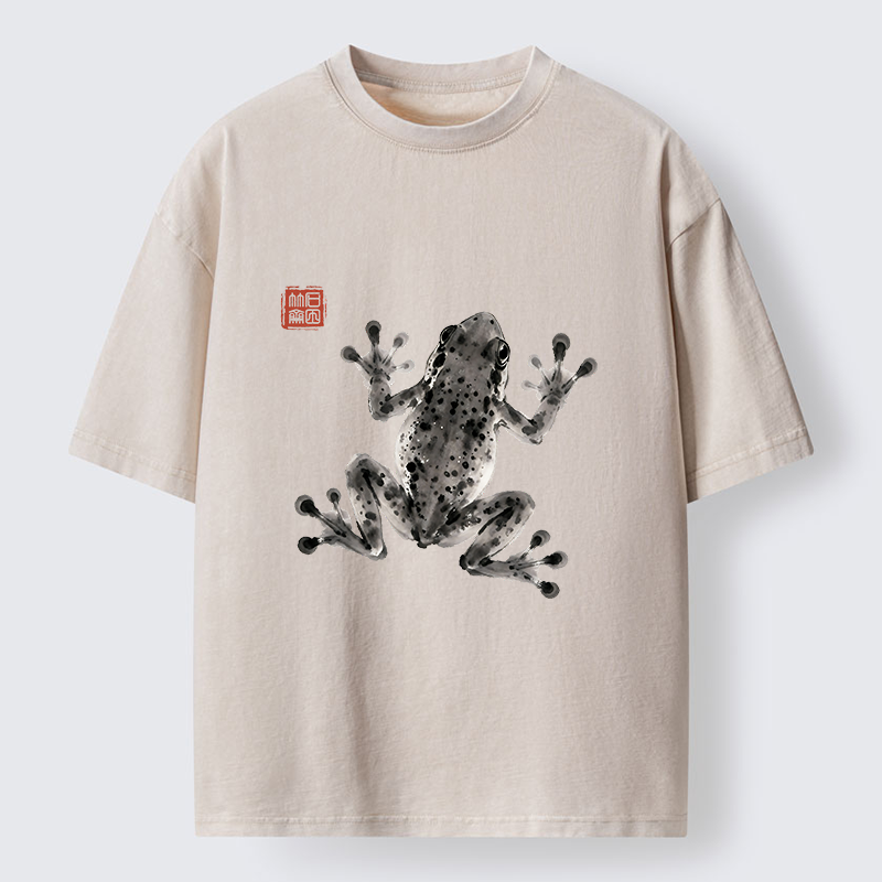 Tokyo-Tiger Ink Frog Painting Washed T-Shirt