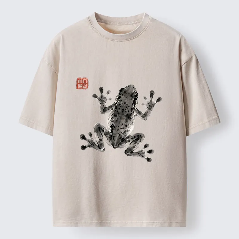 Tokyo-Tiger Ink Frog Painting Washed T-Shirt