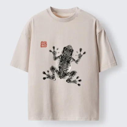 Tokyo-Tiger Ink Frog Painting Washed T-Shirt
