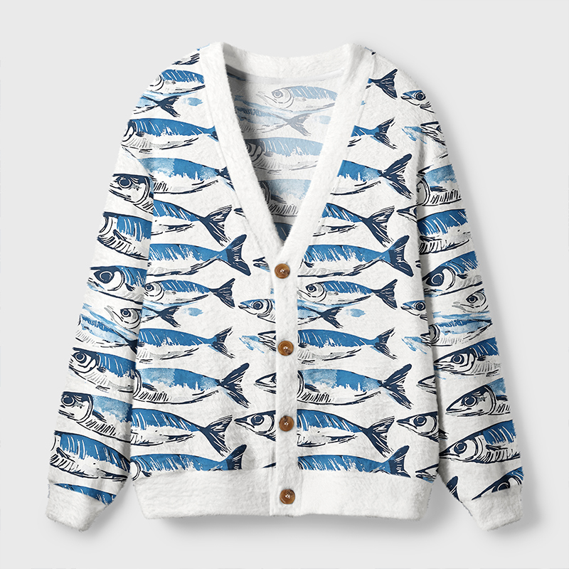 Tokyo-Tiger Oceanic Fish Ugly Cardigan Sweater Sale