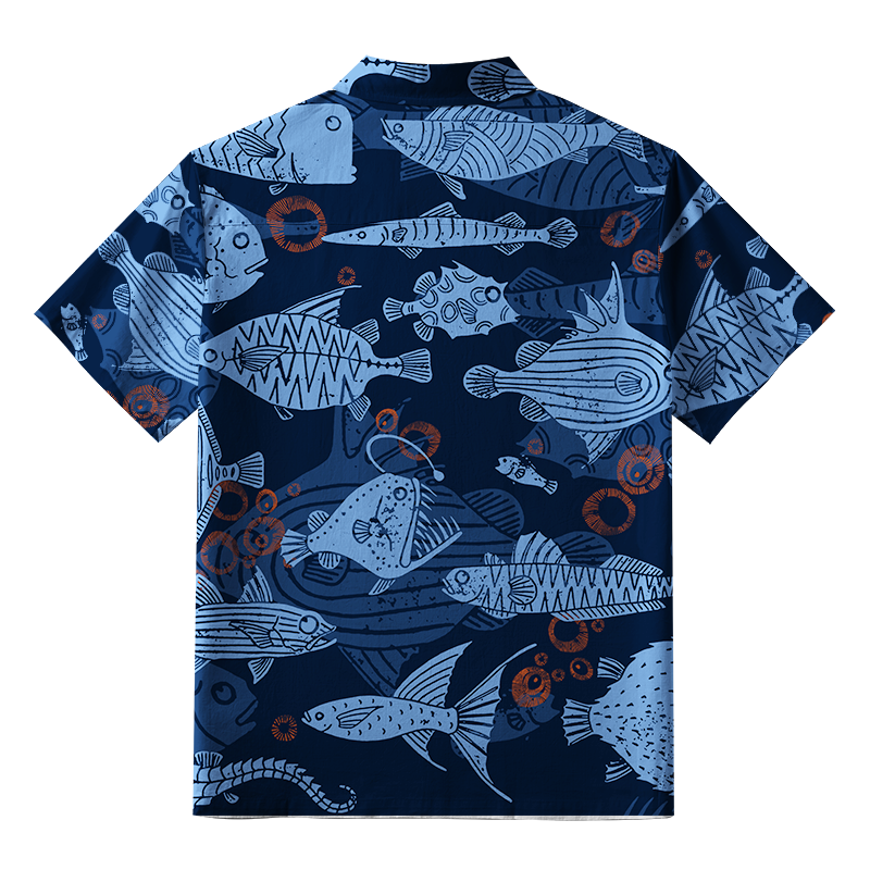 Tokyo-Tiger Various Types Of Fish Button-up Shirt