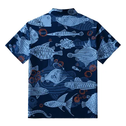 Tokyo-Tiger Various Types Of Fish Button-up Shirt