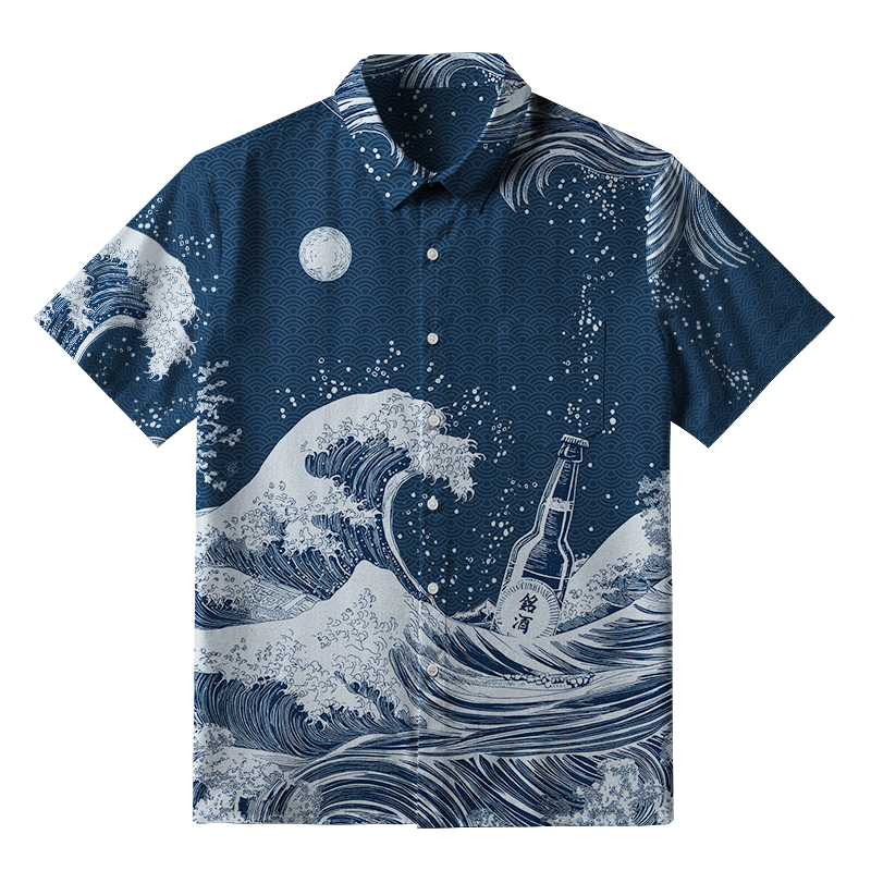 Tokyo-Tiger The Great Wave Off Beer Button-up Shirt