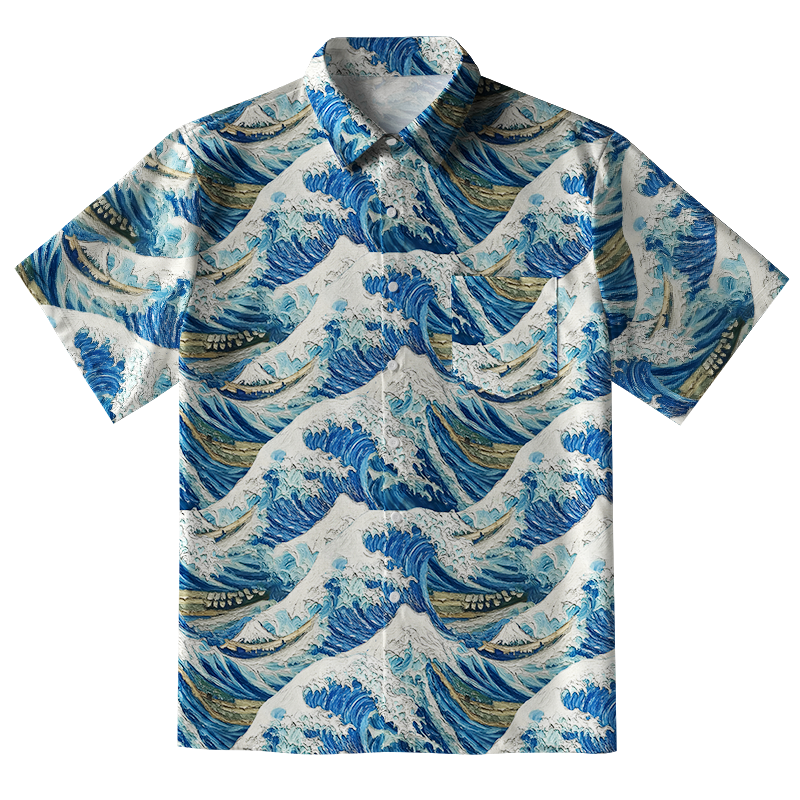 Tokyo-Tiger Oceanic Wave Button-up Shirt
