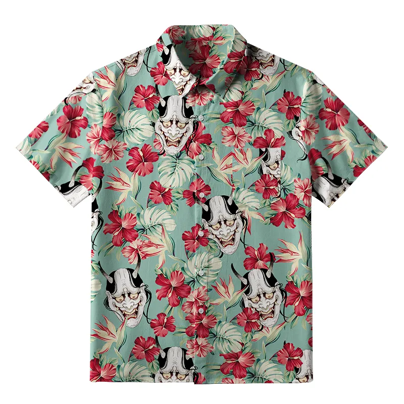 Tokyo-Tiger Oni Mask And Flower Button-up Shirt Sale