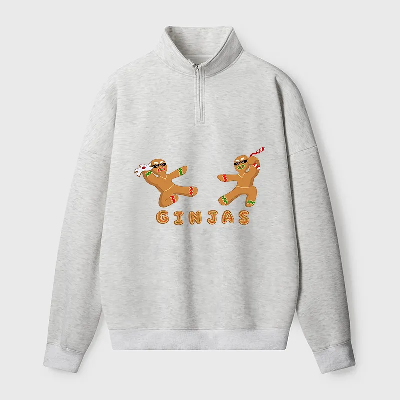Tokyo-Tiger Gingerbread Ninja Half Zip Fleece Sweatshirt