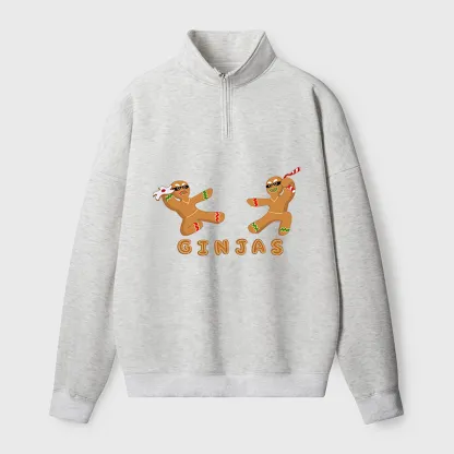 Tokyo-Tiger Gingerbread Ninja Half Zip Fleece Sweatshirt