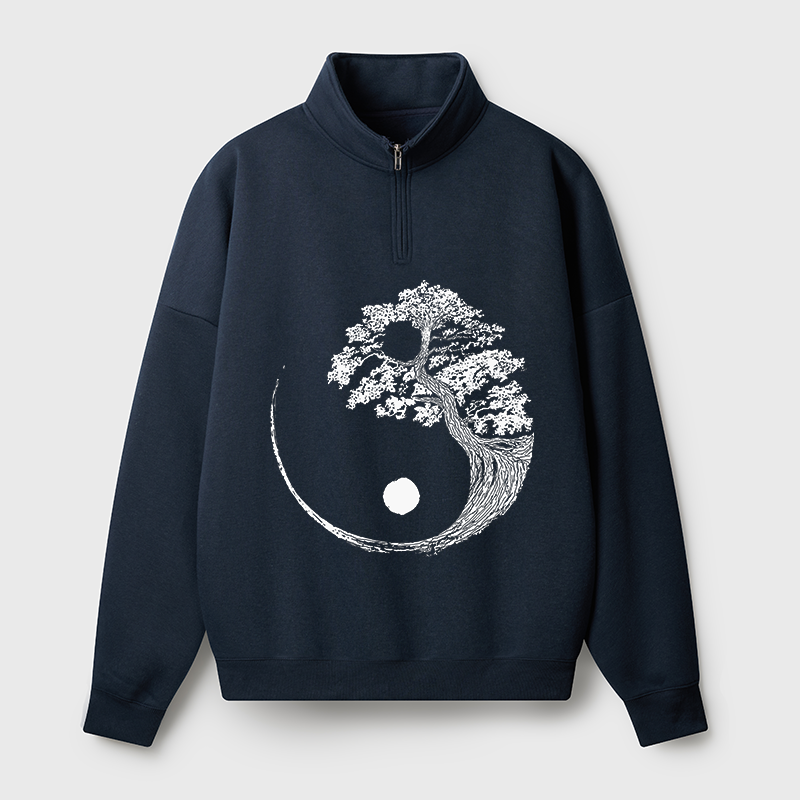 Tokyo-Tiger Yin-Yang Tai Chi Tree Half Zip Fleece Sweatshirt