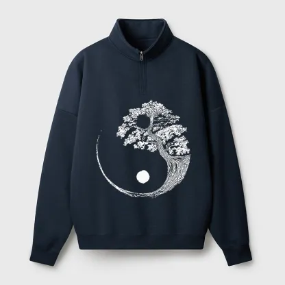 Tokyo-Tiger Yin-Yang Tai Chi Tree Half Zip Fleece Sweatshirt