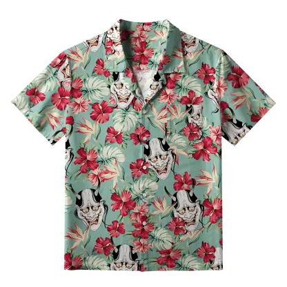 Tokyo-Tiger Oni Mask And Flower Aloha Hawaiian Shirt