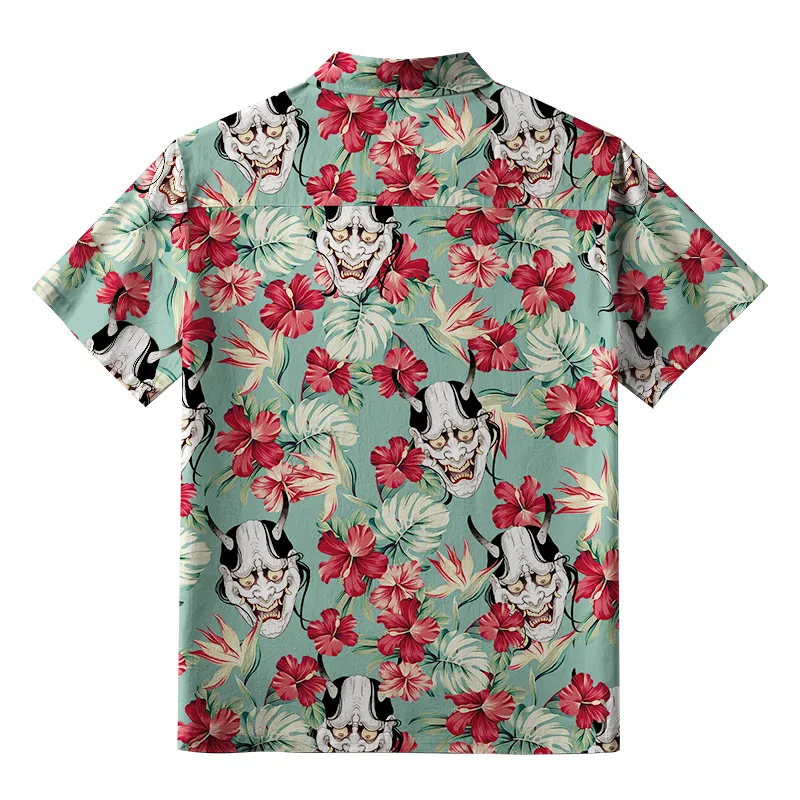 Tokyo-Tiger Oni Mask And Flower Aloha Hawaiian Shirt
