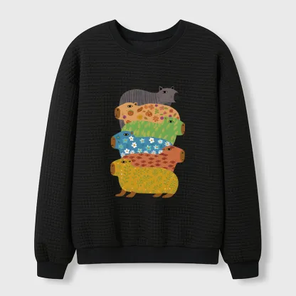 Tokyo-Tiger Colorful Capybaras Waffle Sweatshirt