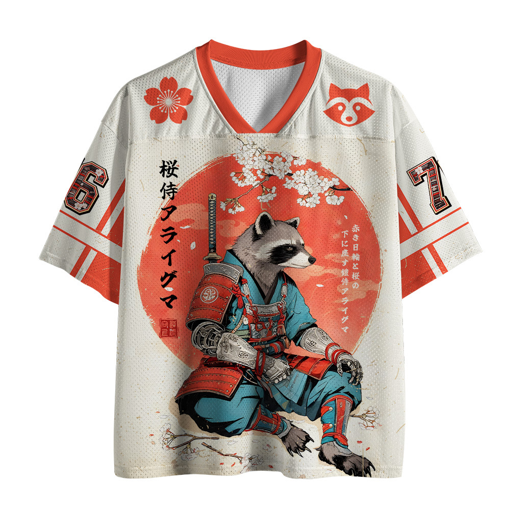 Tokyo-Tiger Sakura Japanese Raccoon Samurai Mesh Jersey