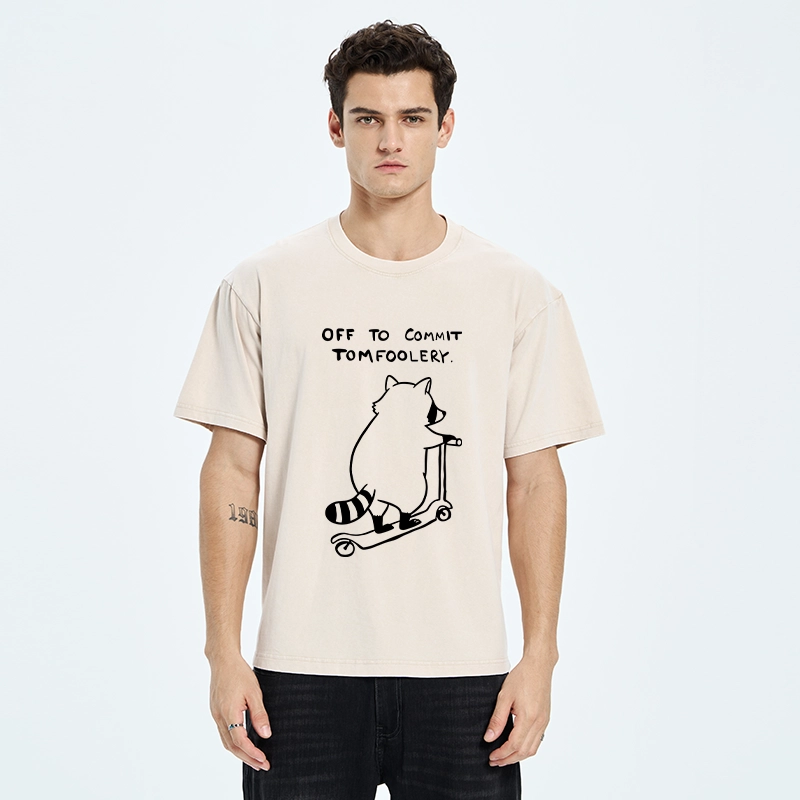 Tokyo-Tiger Scooter Raccoon Funny Meme Washed T-Shirt