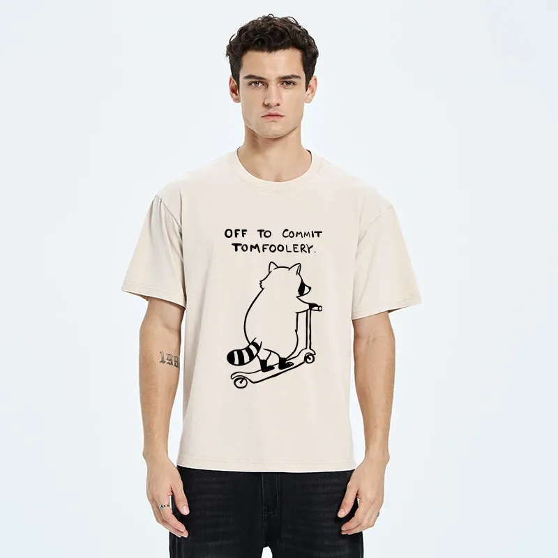 Tokyo-Tiger Scooter Raccoon Funny Meme Washed T-Shirt