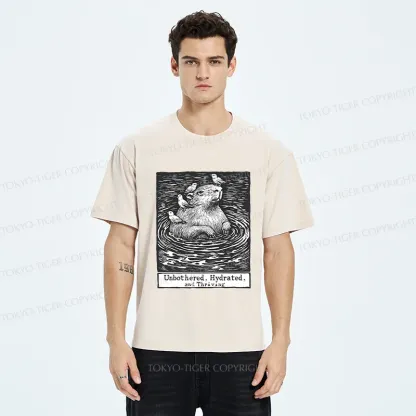 Tokyo-Tiger Capybara Taking A Bath Washed T-Shirt